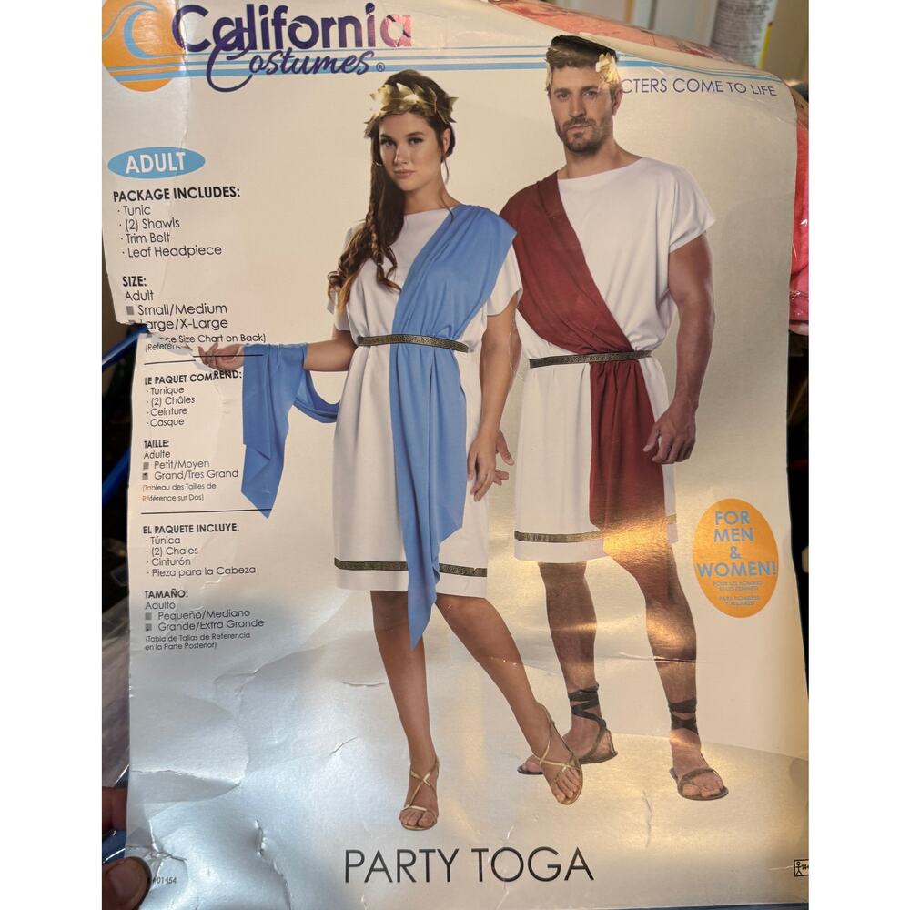 Party Toga NIP Halloween costume sandals included! Large Extra Large L XL
